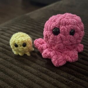 Vibrant Pink and Yellow Crochet Octopus Toy Set